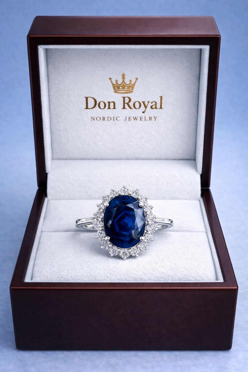 GIA certified untreated blue sapphire Celestia Spiral diamond ring handcrafted in 18k white gold