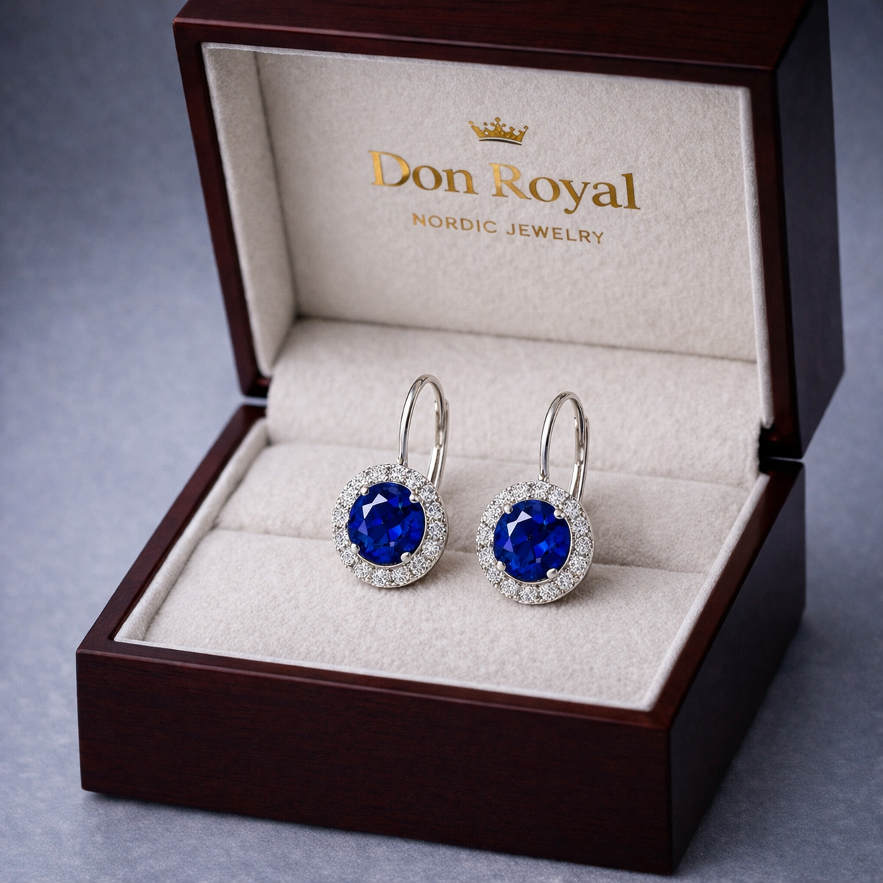 blue sapphire diamond white gold earrings in box