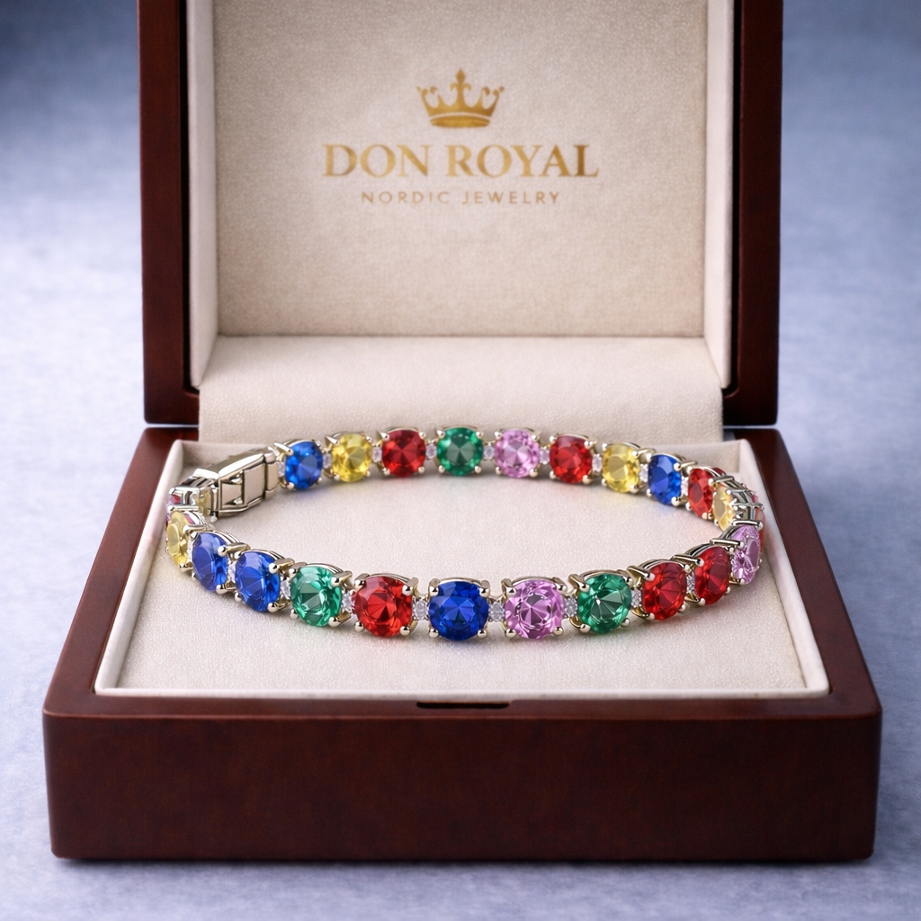 multicolored sapphire diamond white gold tennis bracelet in box