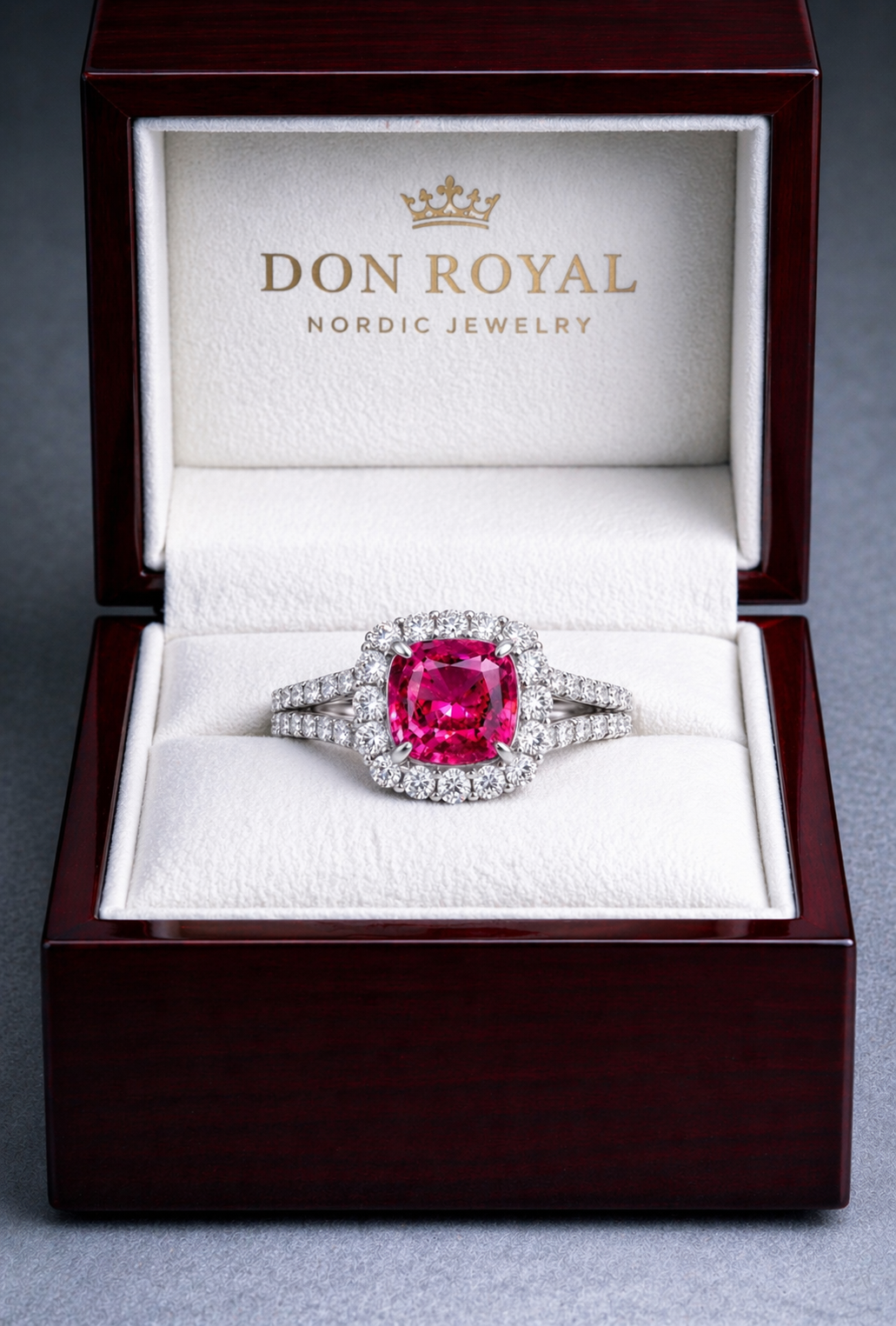 purplish pink sapphire diamond gold ring in box