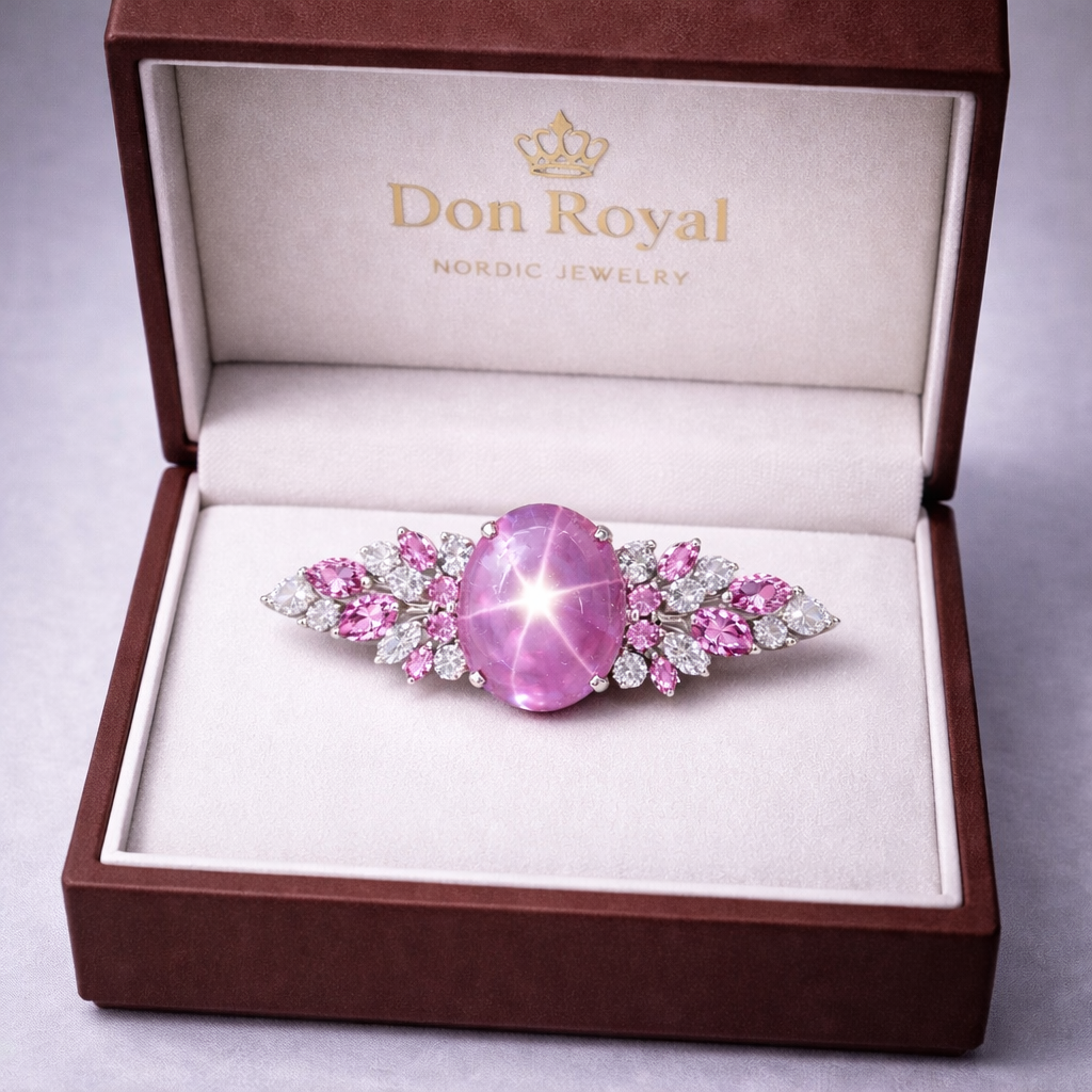 star sapphire diamond brooch in box