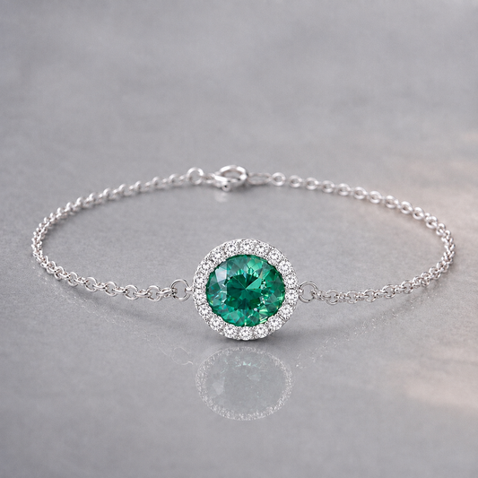 Natural Alexandrite Diamond Halo Handcrafted White Gold Bracelet