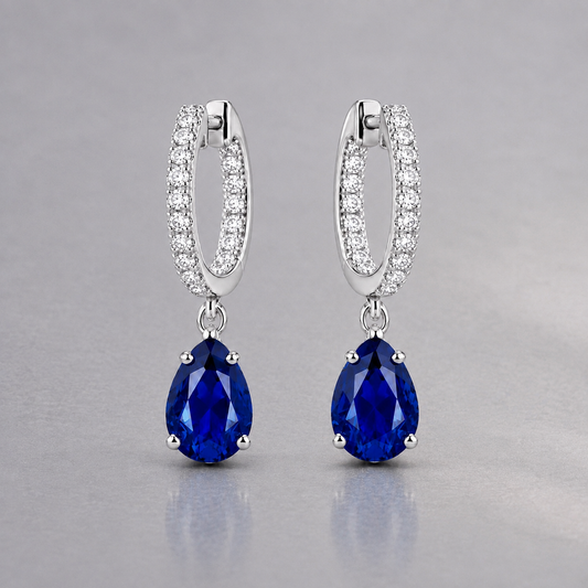 Natural Blue Sapphire Diamond Handcrafted White Gold Earrings