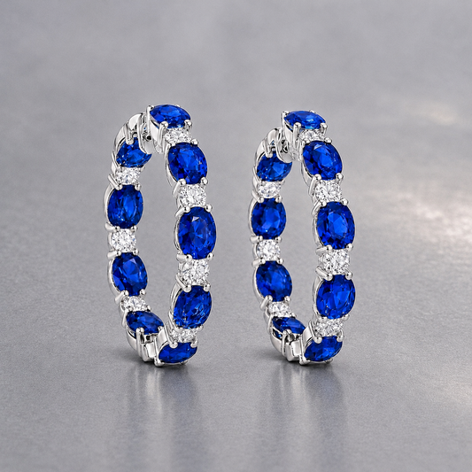 Natural Blue Sapphire Diamond Handcrafted White Gold Earrings