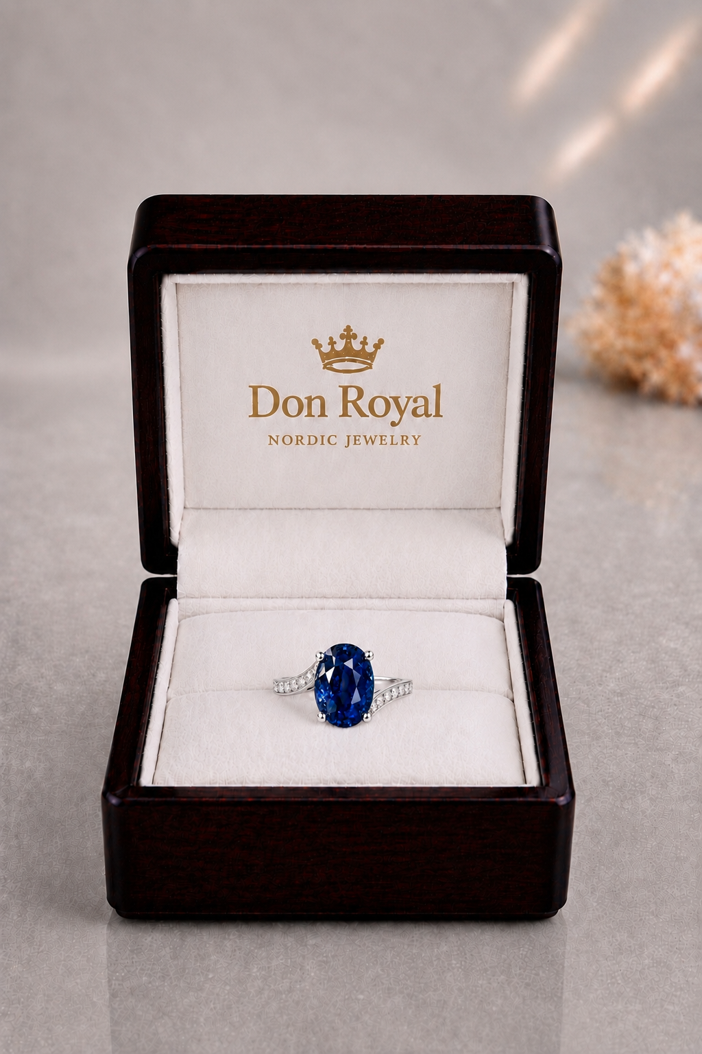 Natural Blue Sapphire Diamond Handcrafted Gold Ring Box