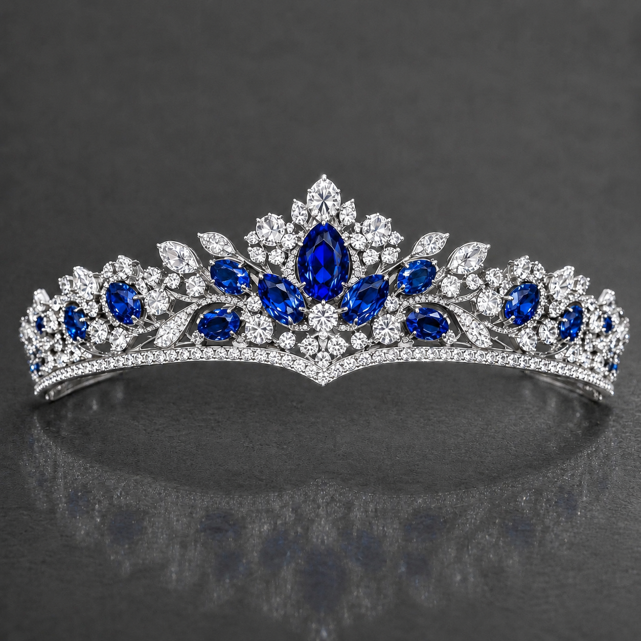 Natural Blue Sapphire Diamond Handcrafted White Gold Tiara