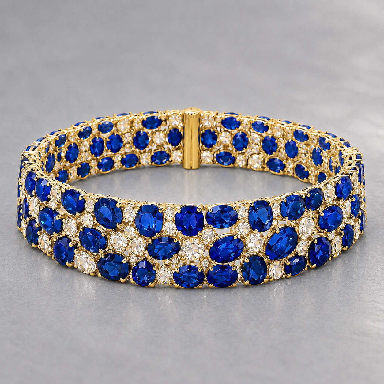 Natural Blue Sapphire Diamond Handcrafted Yellow Gold Bracelet