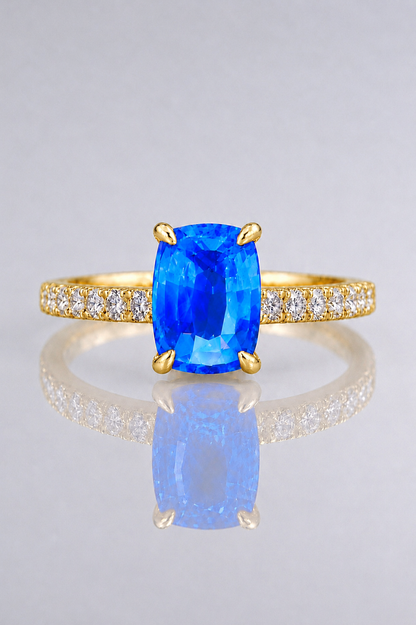 Natural Blue Sapphire Diamond Handcrafted Yellow Gold Ring