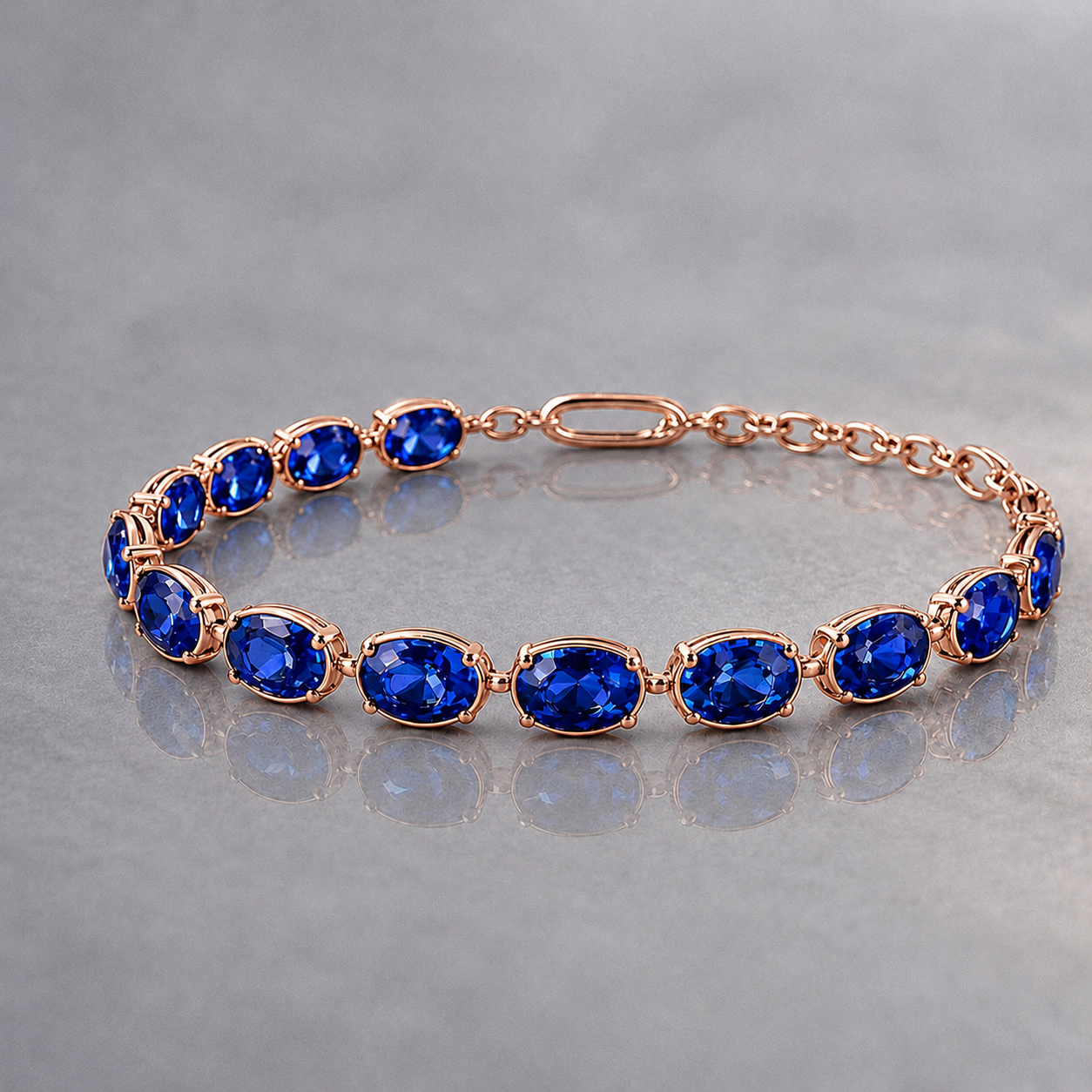 Natural Blue Sapphire Handcrafted Rose Gold Bracelet