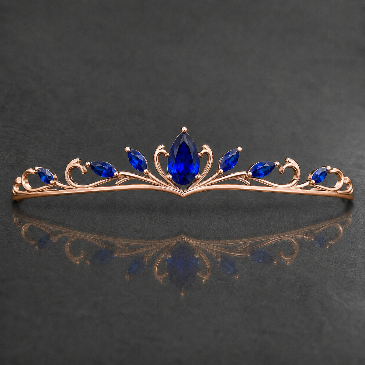 Natural Blue Sapphire Handcrafted Rose Gold Tiara