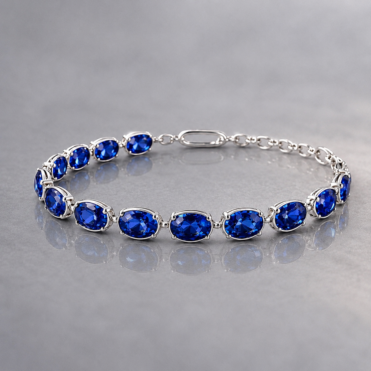 Natural Blue Sapphire Handcrafted White Gold Bracelet