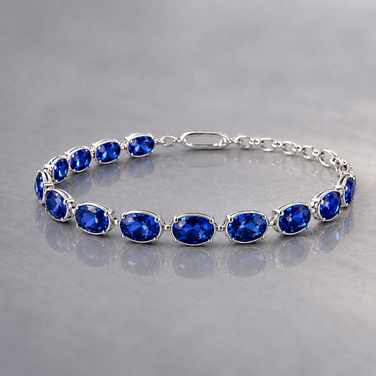 Natural Blue Sapphire Handcrafted White Gold Bracelet