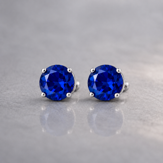 Natural Blue Sapphire Handcrafted White Gold Earrings