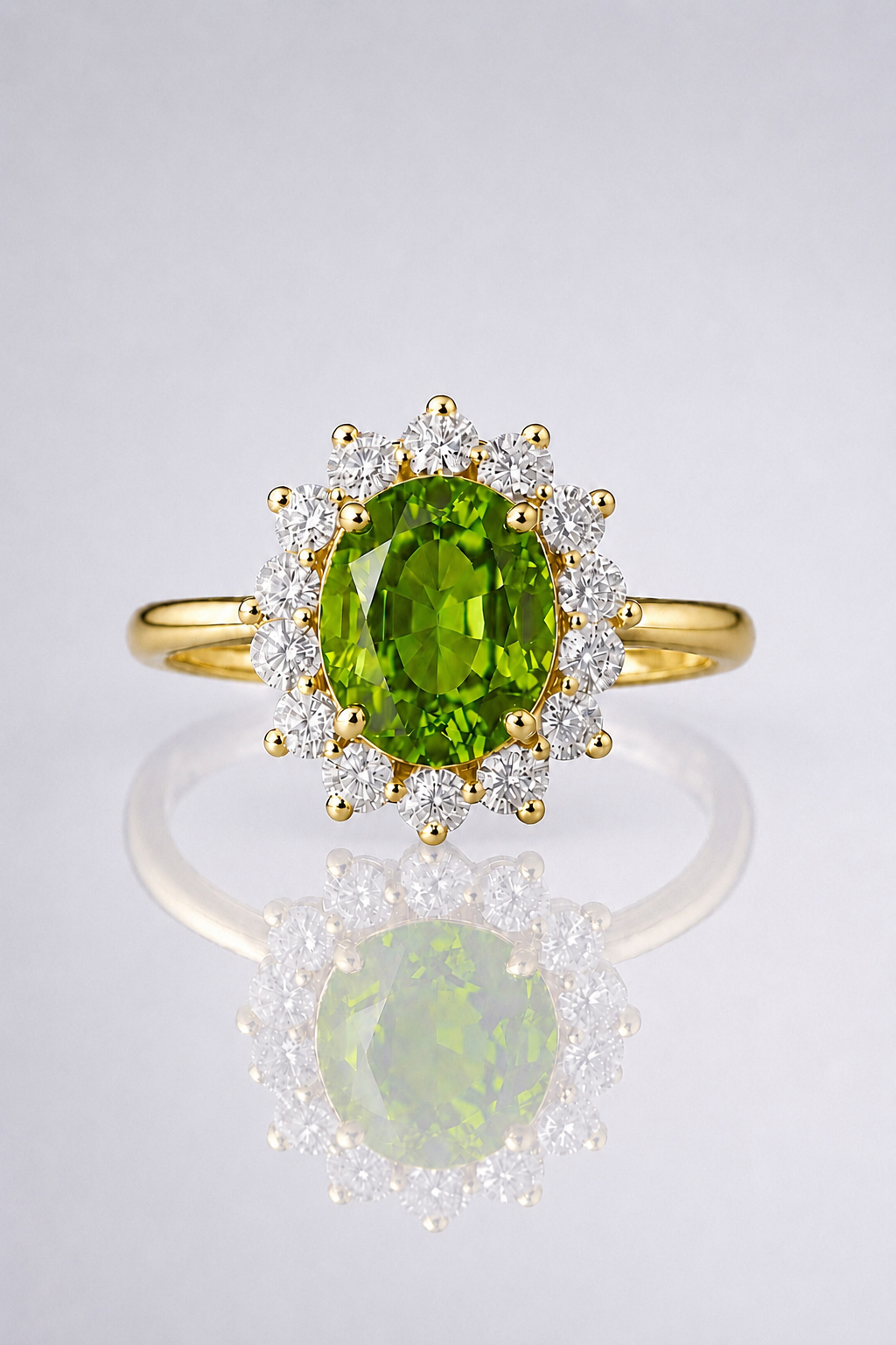 Natural Color Changing Alexandrite Diamond Halo Handcrafted Yellow Gold Ring