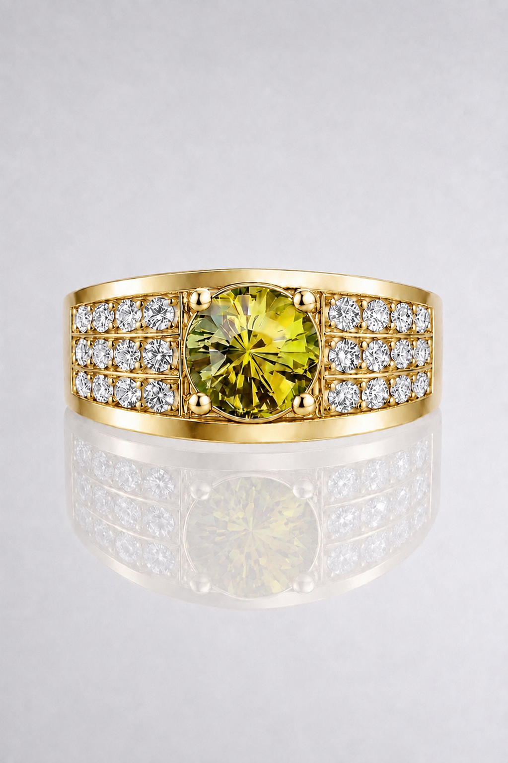Natural Color Changing Alexandrite Diamond Handcrafted Unisex Yellow Gold Ring