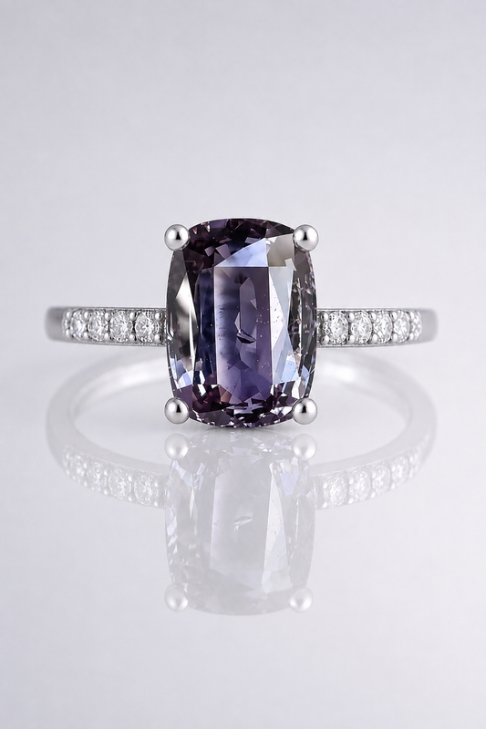 Natural Grey Spinel Diamond Handcrafted White Gold Ring