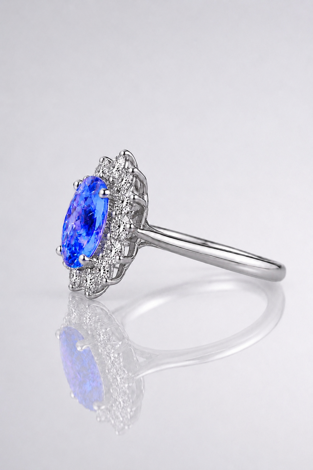 Natural Lavender Spinel Diamond Handcrafted Halo Platinum Ring