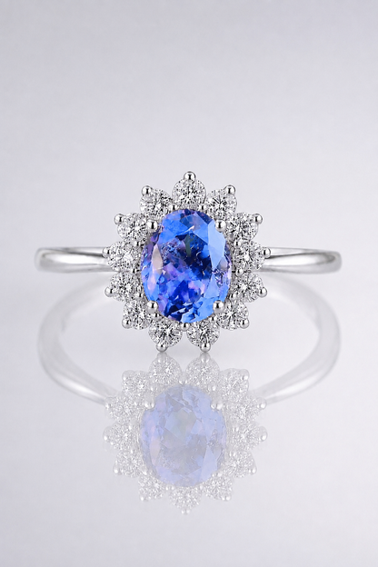 Natural Lavender Spinel Diamond Handcrafted Halo White Gold Ring