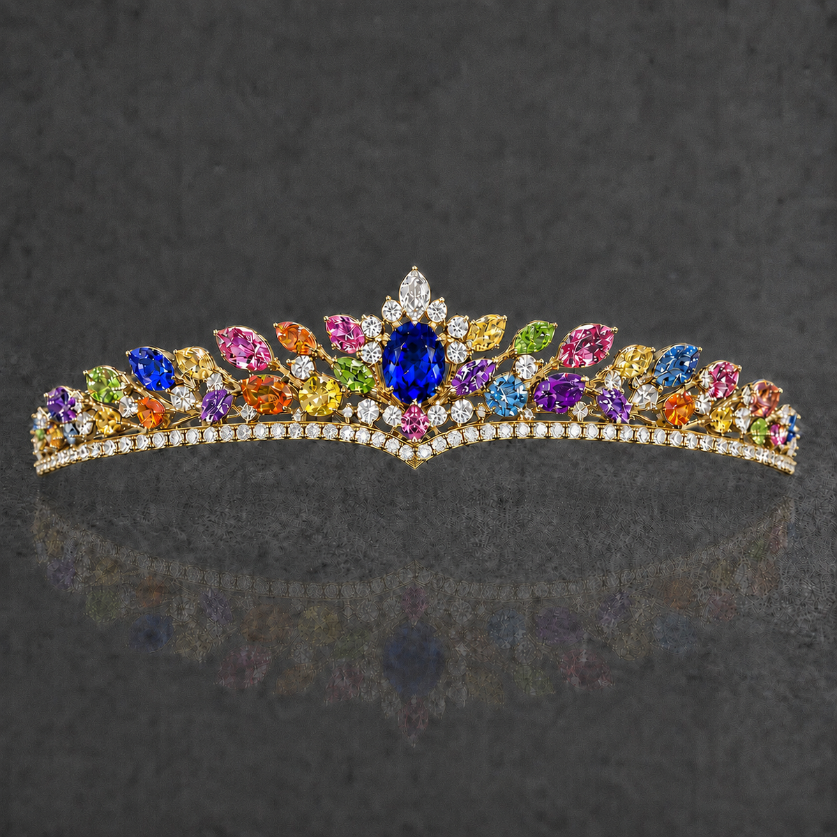 Natural Multicolored Sapphire Diamond Handcrafted Yellow Gold Tiara