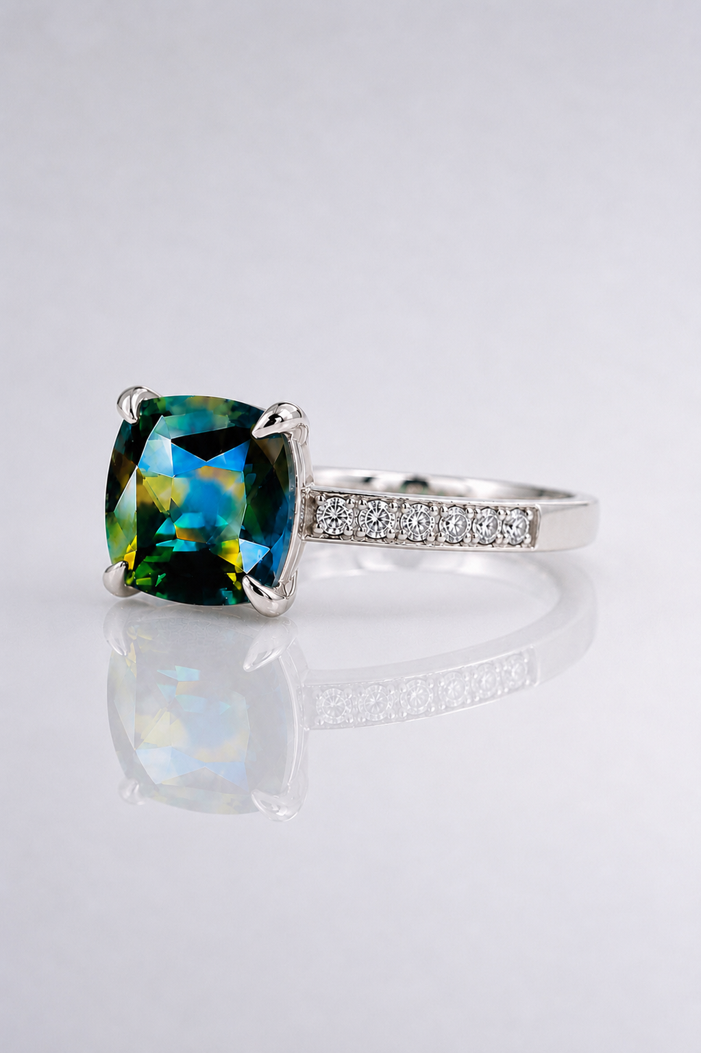 Natural Parti Sapphire Diamond Handcrafted Platinum Ring