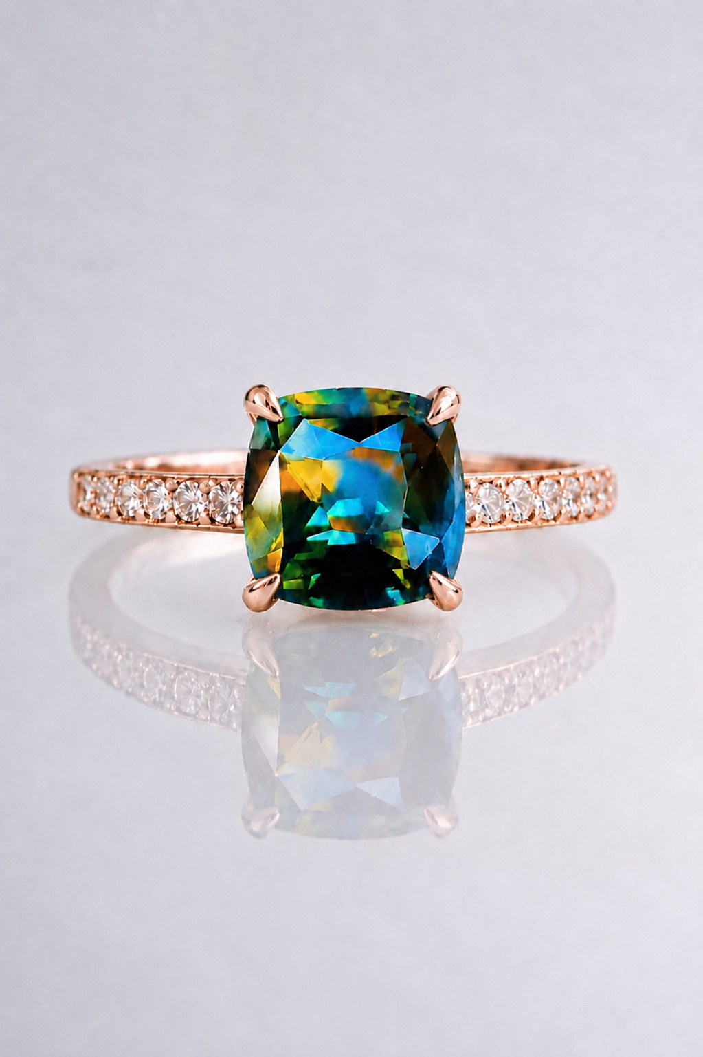 Natural Parti Sapphire Diamond Handcrafted Rose Gold Ring