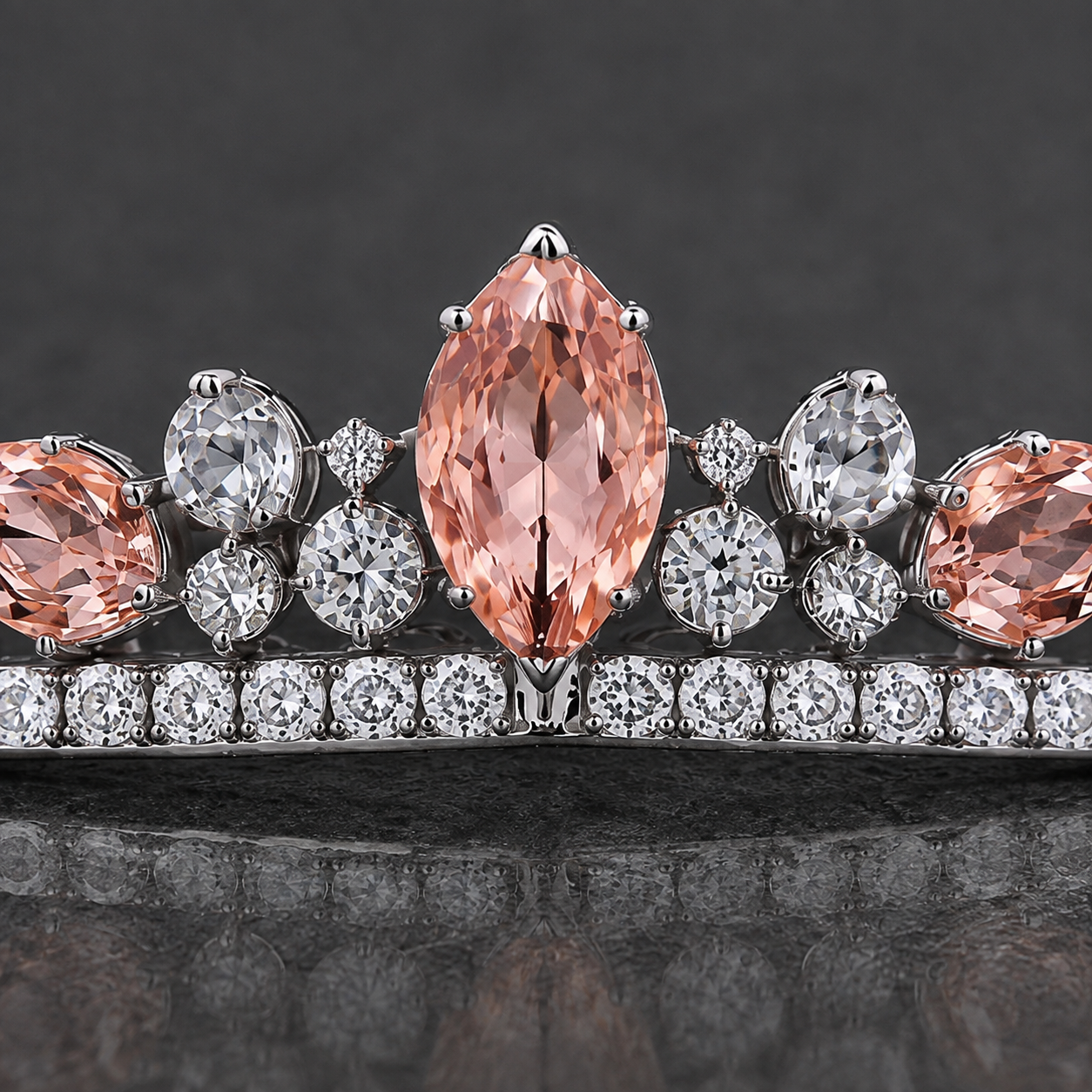 Natural Peach Sapphire Diamond Handcrafted Platinum Tiara