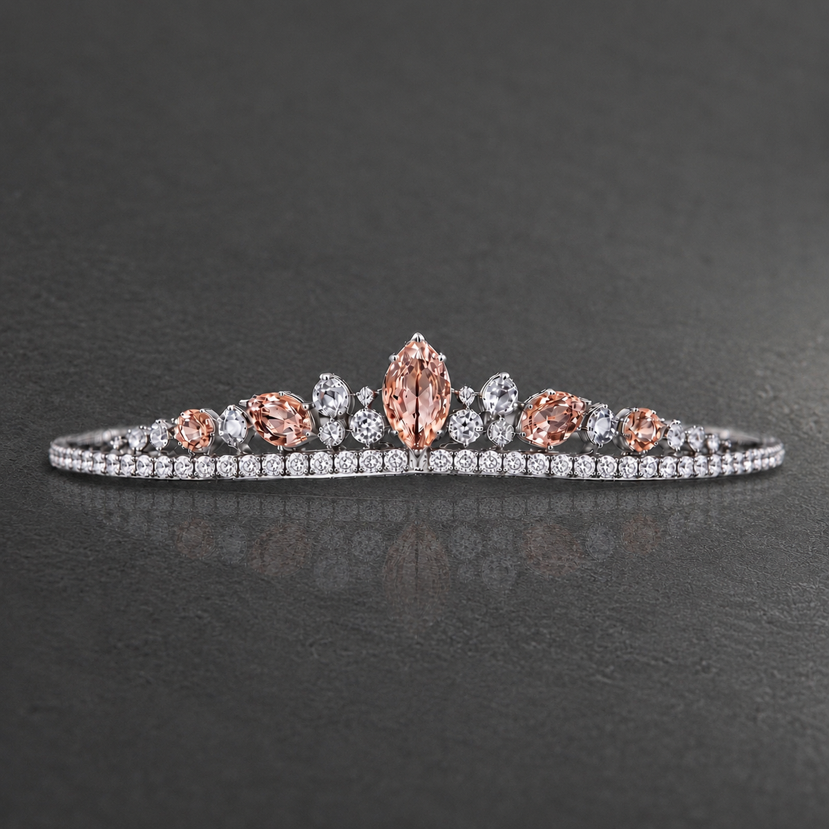 Natural Peach Sapphire Diamond Handcrafted White Gold Tiara