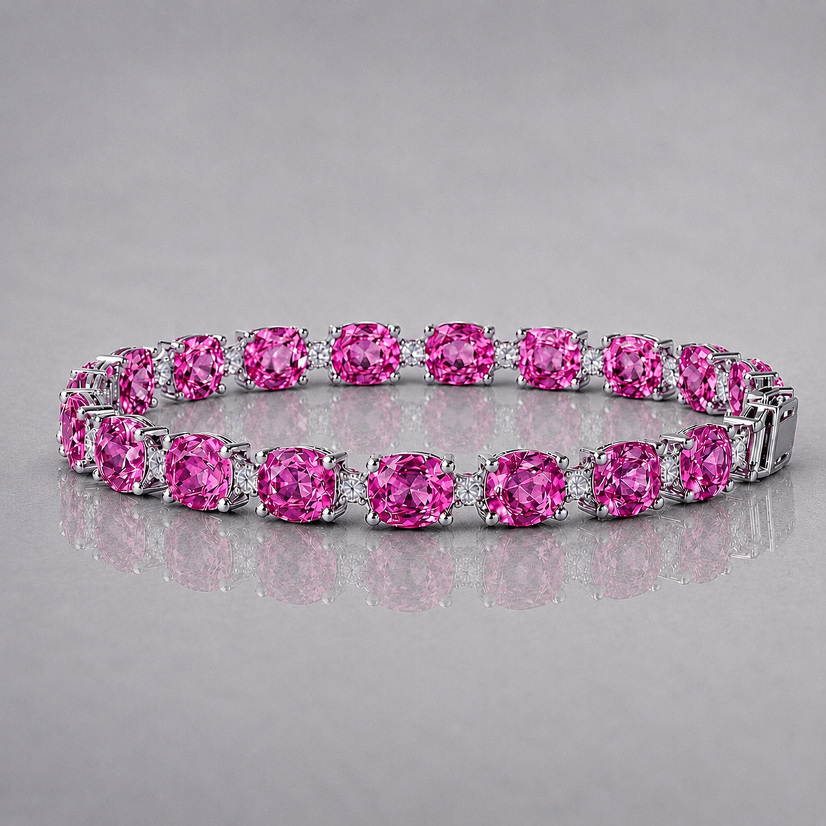 Natural Pink Sapphire Diamond Tennis Handcrafted White Gold Bracelet