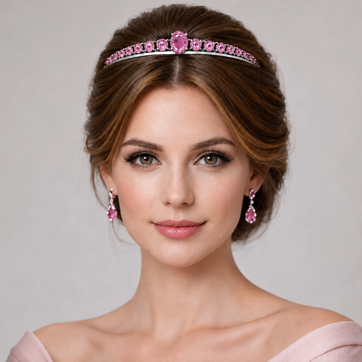 Natural Pink Sapphire Handcrafted Gold Tiara Model