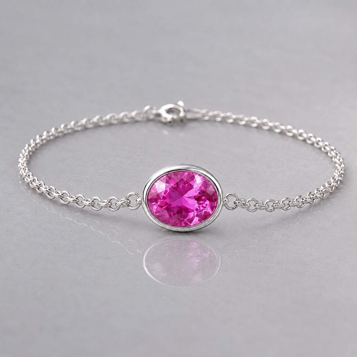 Natural Pink Sapphire Handcrafted White Gold Bracelet