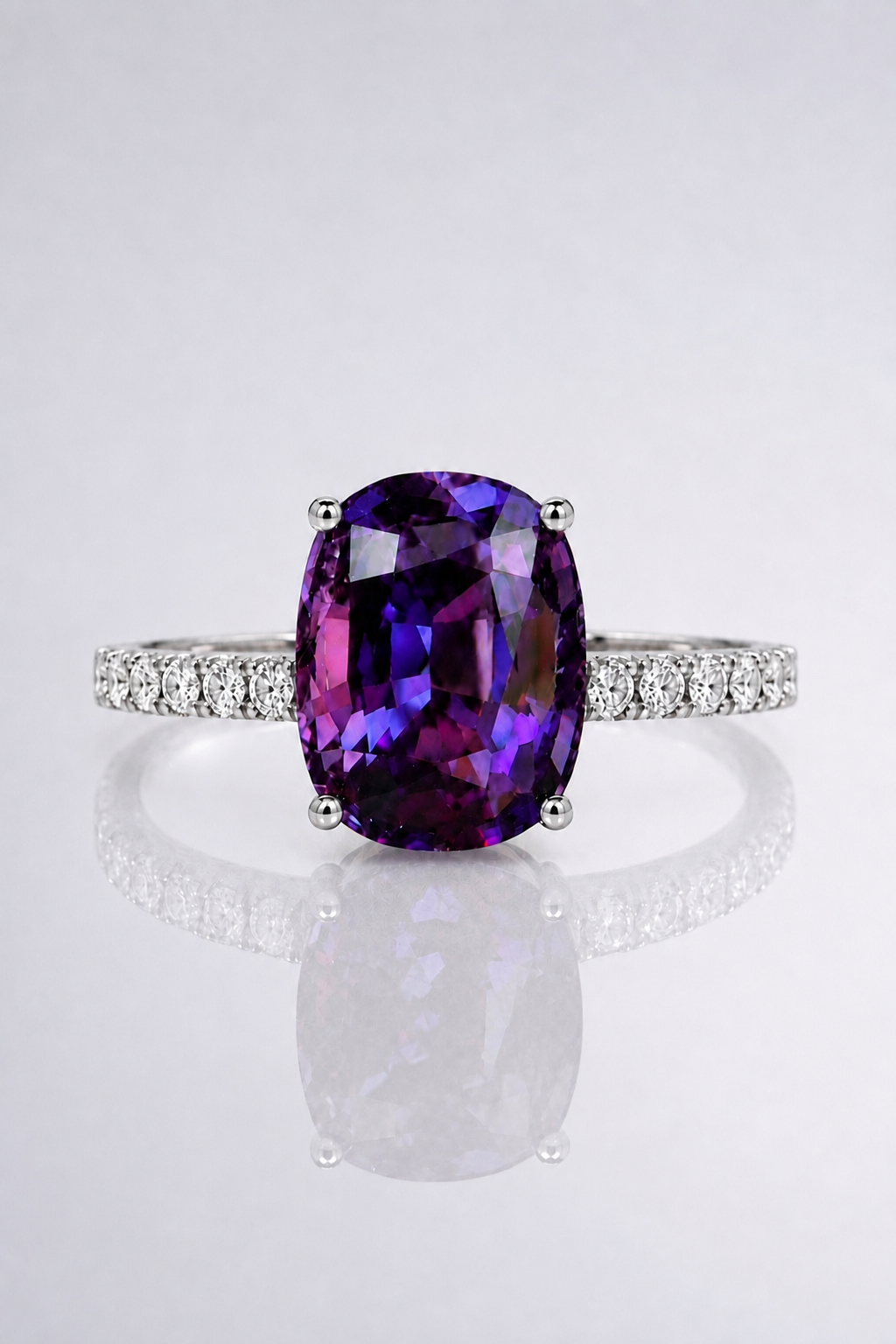 Natural Purple Spinel Diamond Handcrafted White Gold Ring