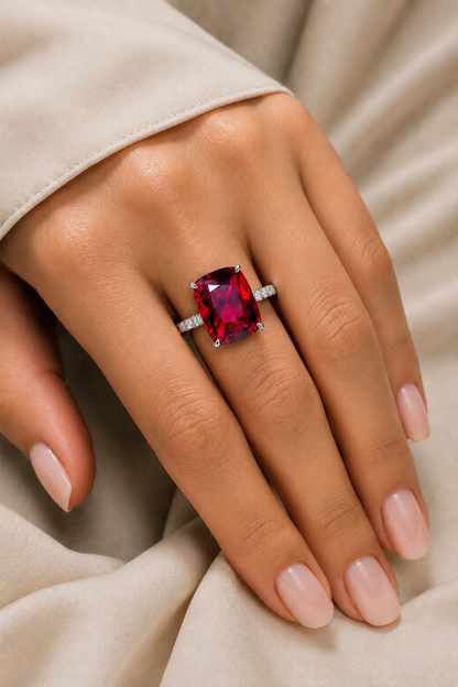 Natural Purplish Pink Rhodolite Garnet Diamond Handcrafted Gold Ring Model