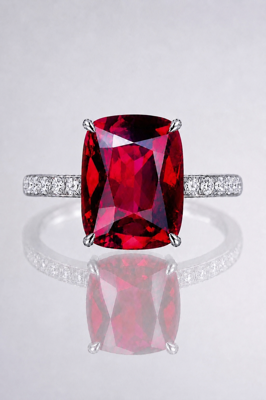 Natural Purplish Pink Rhodolite Garnet Diamond Handcrafted White Gold Ring
