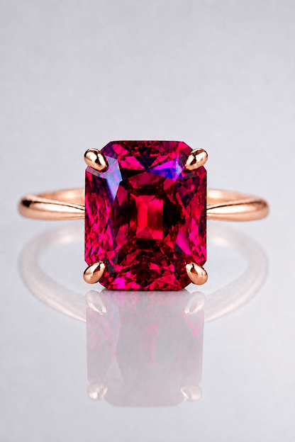 Natural Purplish Pink Rhodolite Garnet Handcrafted Rose Gold Ring