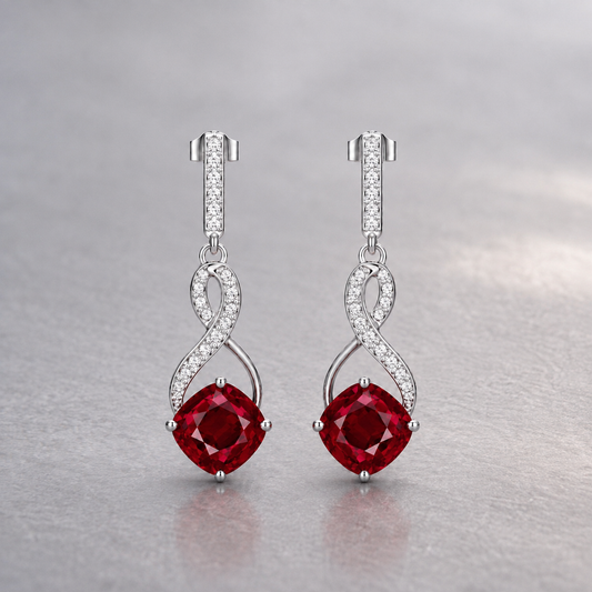 Natural Red Ruby Diamond Handcrafted White Gold Earrings