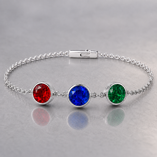 Natural Ruby Sapphire Emerald Handcrafted White Gold Bracelet