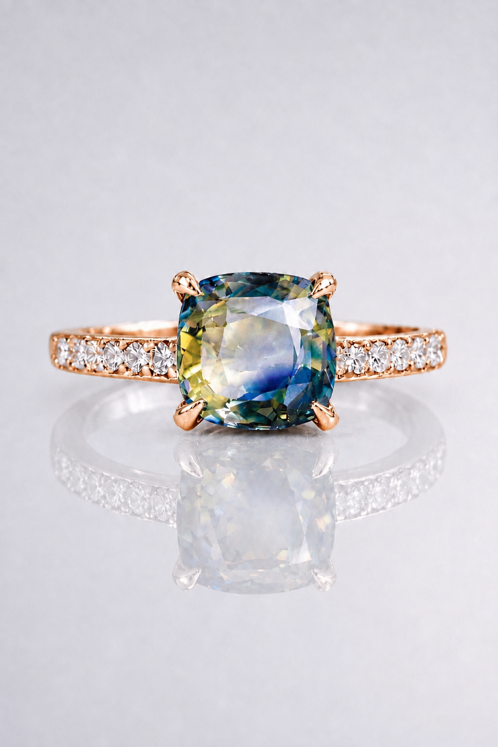 Natural Unheated Bicolor Sapphire Diamond Handcrafted Rose Gold Ring