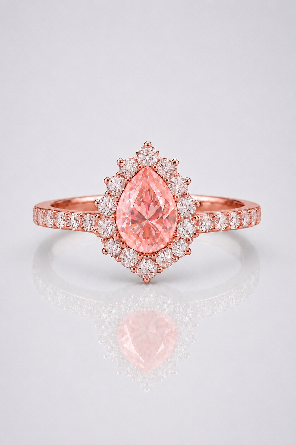 Natural Unheated Padparadscha Sapphire Diamond Halo Rose Gold Ring