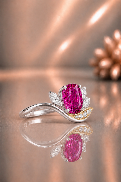 Natural Unheated Pink Sapphire Diamond Handcrafted Gold Ring
