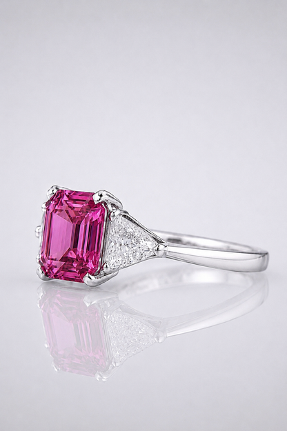 Natural Unheated Purplish Pink Color Changing Sapphire Diamond Handcrafted Platinum Ring