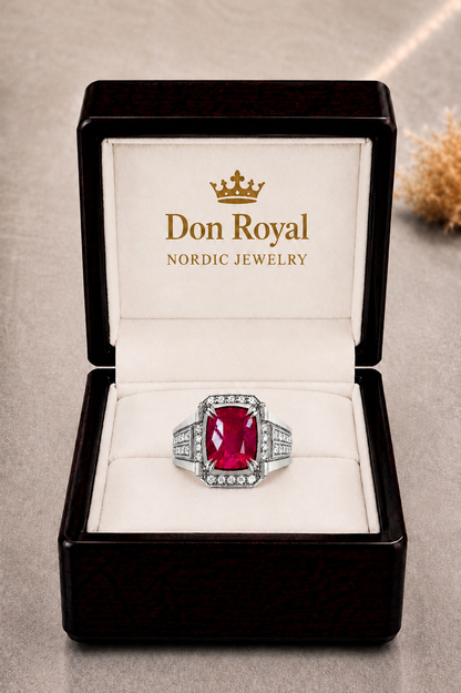Natural Unheated Red Ruby Diamond Handcrafted Gold Men’s Ring Box