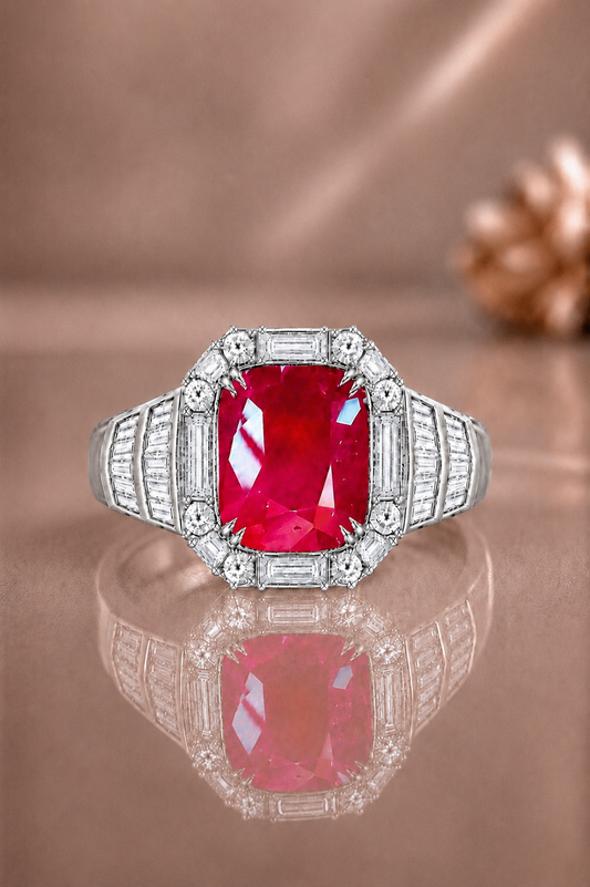 Natural Unheated Red Ruby Diamond Handcrafted White Gold Men’s Ring