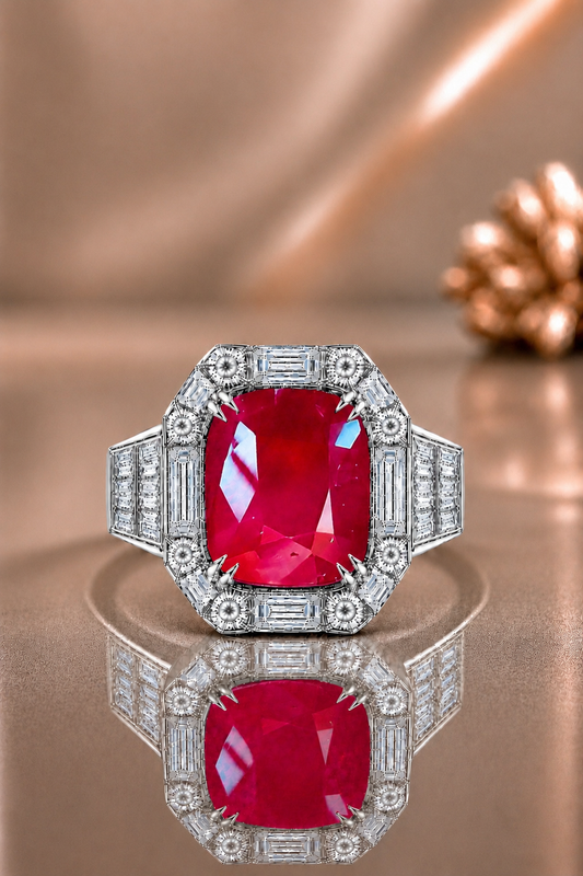 natural unheated red ruby diamond halo handcrafted white gold ring one of a kind