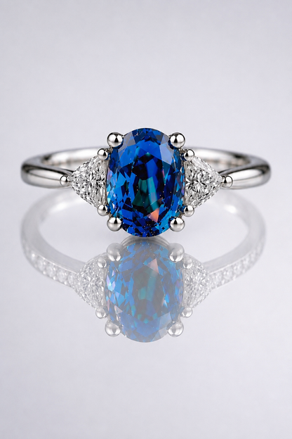 Natural Violet Green Blue Spinel Diamond Trilogy Handcrafted White Gold Ring
