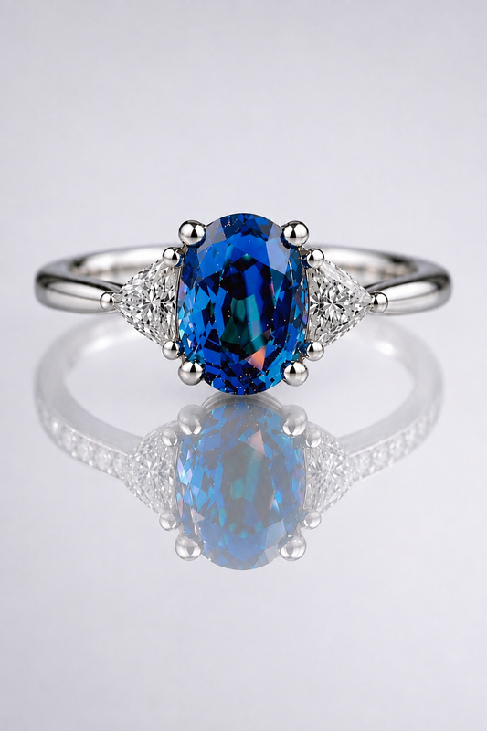 Natural Violet Green Blue Spinel Diamond Trilogy Handcrafted White Gold Ring