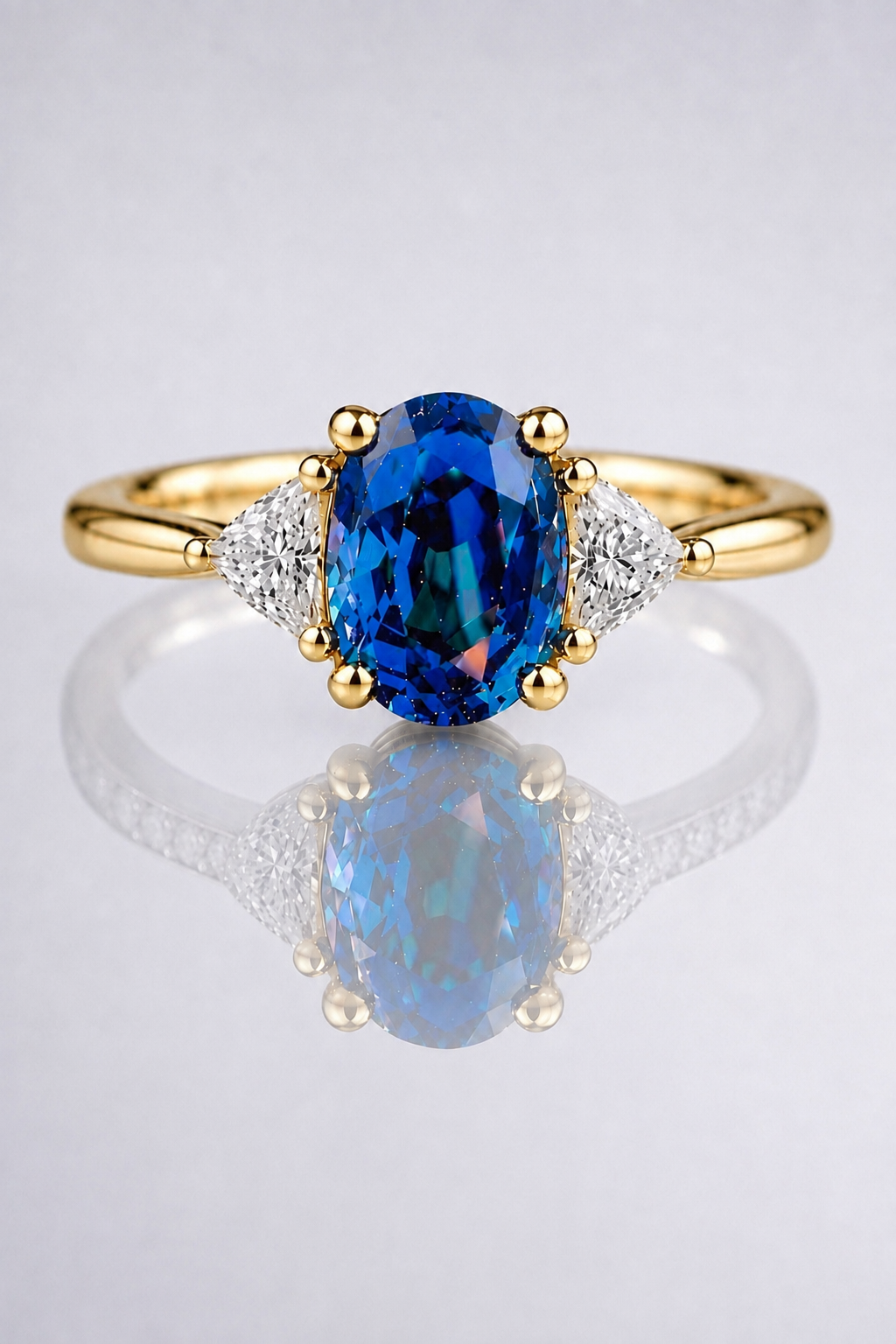 Natural Violet Green Blue Spinel Diamond Trilogy Handcrafted Yellow Gold Ring