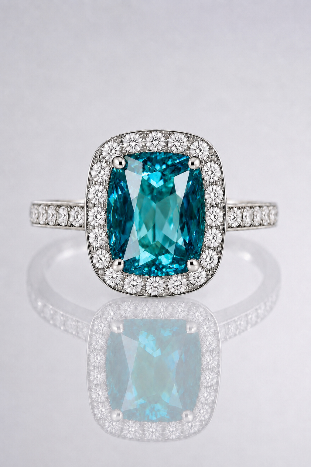 Natural Violetish Green Blue Spinel Diamond Halo Handcrafted White Gold Ring