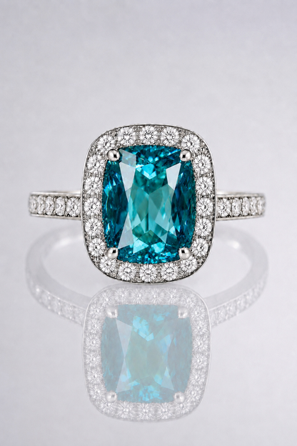 Natural Violetish Green Blue Spinel Diamond Halo Handcrafted White Gold Ring