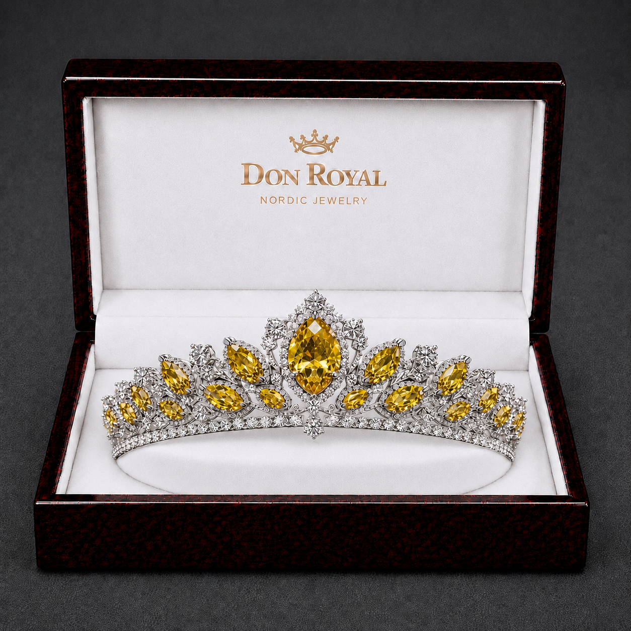 Natural Yellow Sapphire Diamond Handcrafted Gold Tiara Box
