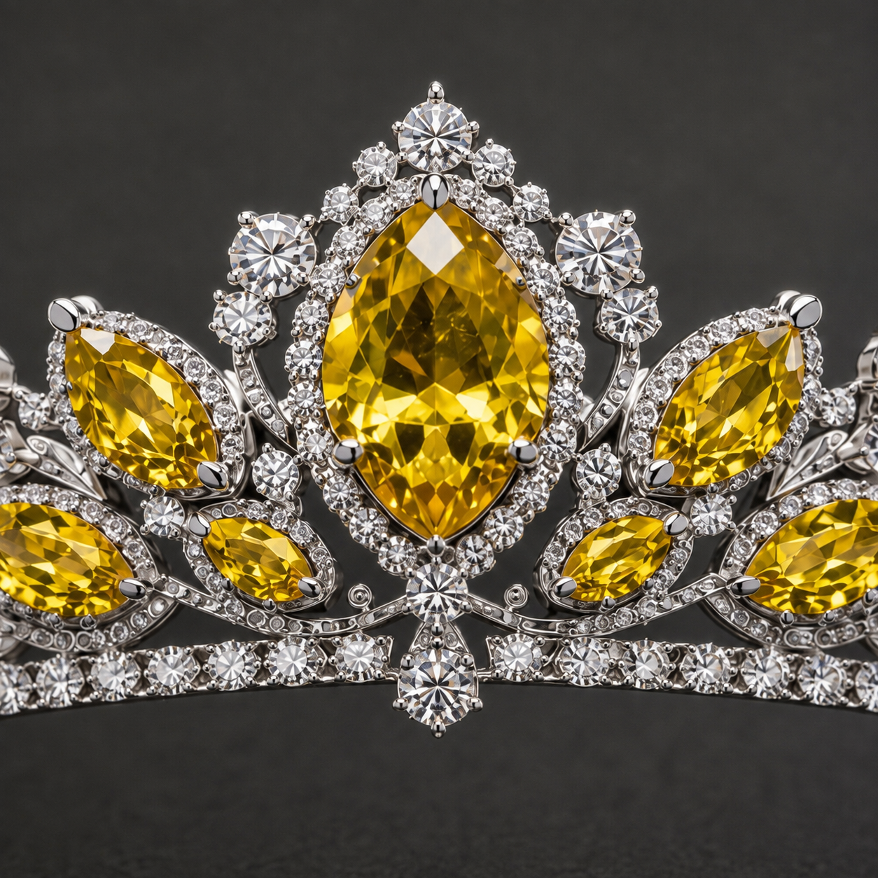 Natural Yellow Sapphire Diamond Handcrafted Platinum Tiara